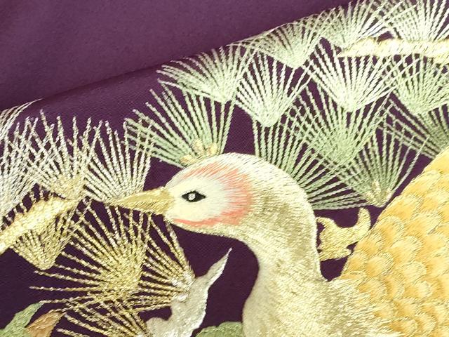平和屋着物▼豪華色留袖 総刺繍 尾長鳥松葉文 金銀糸 正絹 逸品 DABI5141op