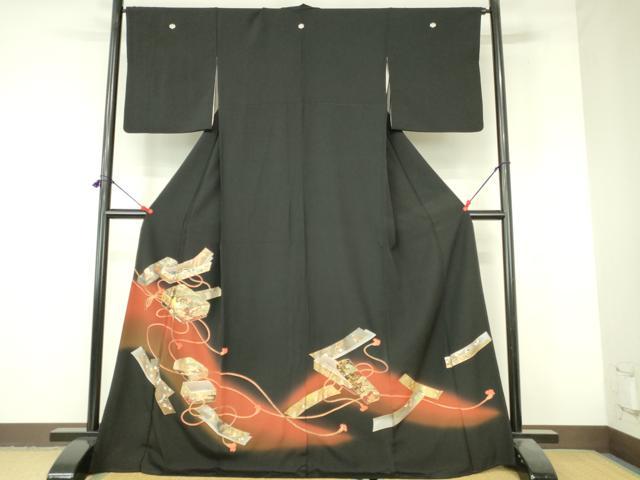 平和屋着物▼豪華黒留袖 螺鈿 花鳥文箱文 暈し染め 金彩 ロング丈 正絹 逸品 DABI5146op
