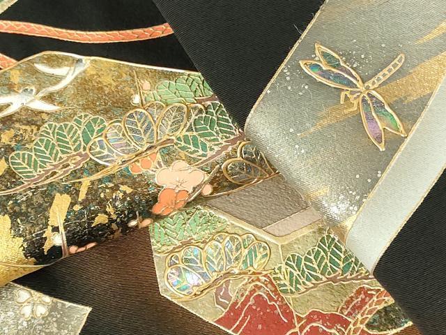 平和屋着物▼豪華黒留袖 螺鈿 花鳥文箱文 暈し染め 金彩 ロング丈 正絹 逸品 DABI5146op