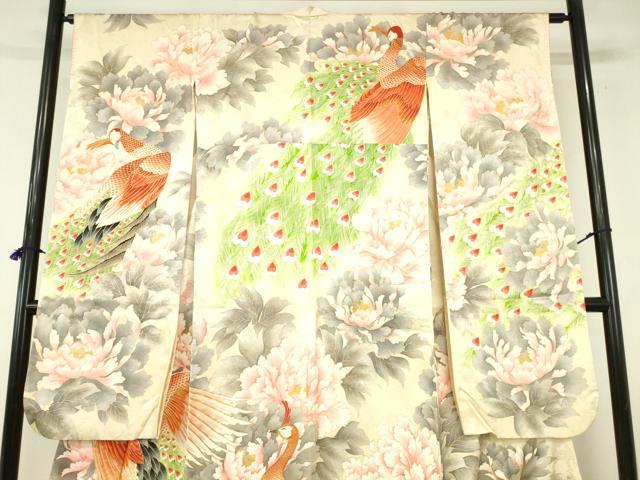 平和屋着物▼豪華振袖 駒刺繍 孔雀花文 暈し染め 金彩 正絹 逸品 DABI5161op