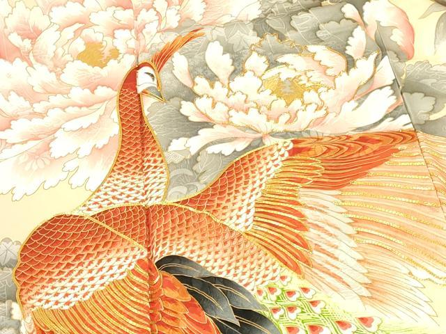 平和屋着物▼豪華振袖 駒刺繍 孔雀花文 暈し染め 金彩 正絹 逸品 DABI5161op