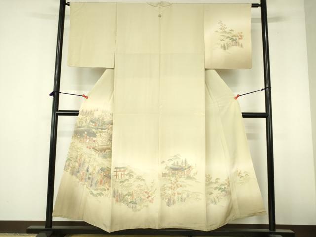 平和屋着物▼中国三大刺繍 スワトウ刺繍 汕頭刺繍 総刺繍 訪問着 風景花文 暈し染め 正絹 逸品 DABI5162op