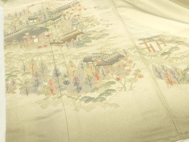 平和屋着物▼中国三大刺繍 スワトウ刺繍 汕頭刺繍 総刺繍 訪問着 風景花文 暈し染め 正絹 逸品 DABI5162op