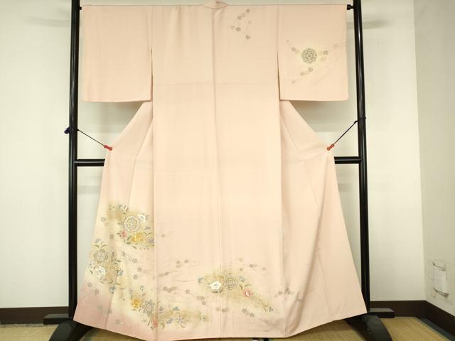 平和屋着物●訪問着 駒刺繍 更紗花唐草文 暈し染め 金彩 正絹 逸品 DABI5165op