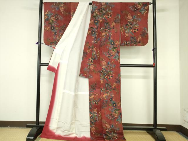 平和屋着物●上質な小紋 更紗花文 鬼しぼ縮緬 ロング丈 正絹 逸品 DABI5170op