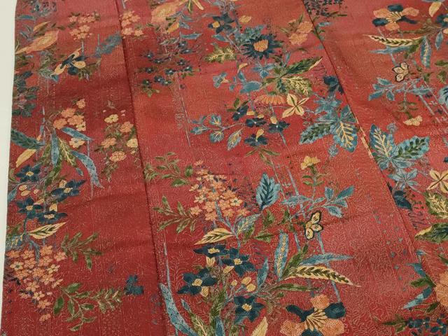 平和屋着物●上質な小紋 更紗花文 鬼しぼ縮緬 ロング丈 正絹 逸品 DABI5170op
