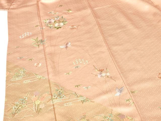 平和屋着物●中国三大刺繍 相良刺繍 総刺繍 訪問着 舞蝶花文 金彩 正絹 逸品 DABI5183op