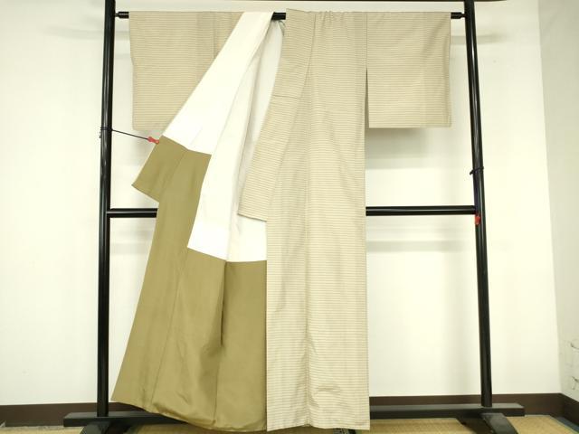 平和屋着物●上質なお召 変わり格子 正絹 逸品 DABI5187op