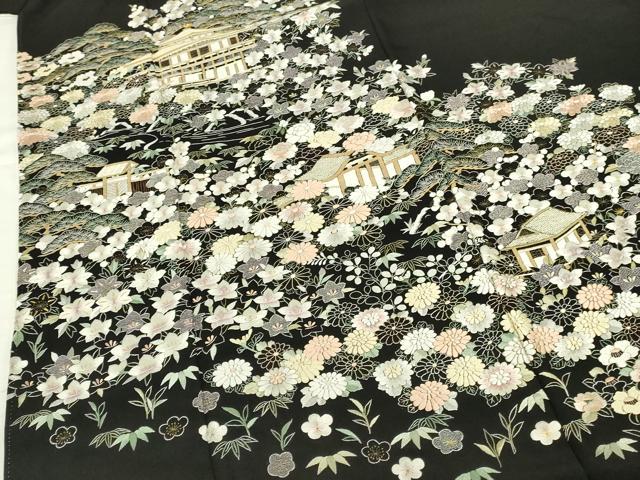 平和屋着物●豪華黒留袖 総刺繍 風景花文 金糸 正絹 逸品 DABI5188op