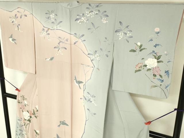 平和屋着物●京友禅工芸作家 小宮山彌一 訪問着 花鳥文 暈し染め 正絹 逸品 DABI5194op