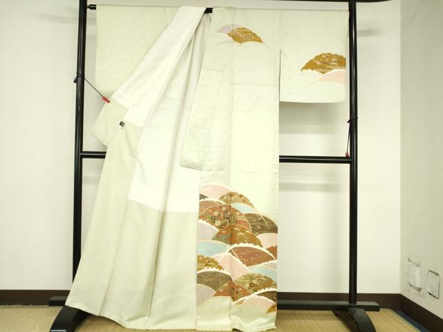 平和屋着物●訪問着 駒刺繍 御所車雪輪花松文 金彩 正絹 逸品 DABI5195op