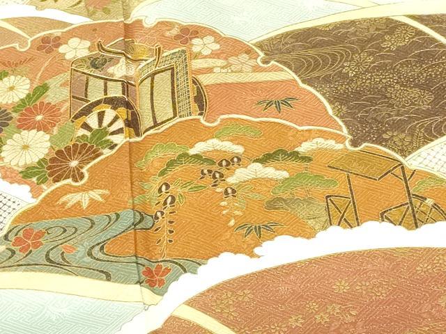 平和屋着物●訪問着 駒刺繍 御所車雪輪花松文 金彩 正絹 逸品 DABI5195op