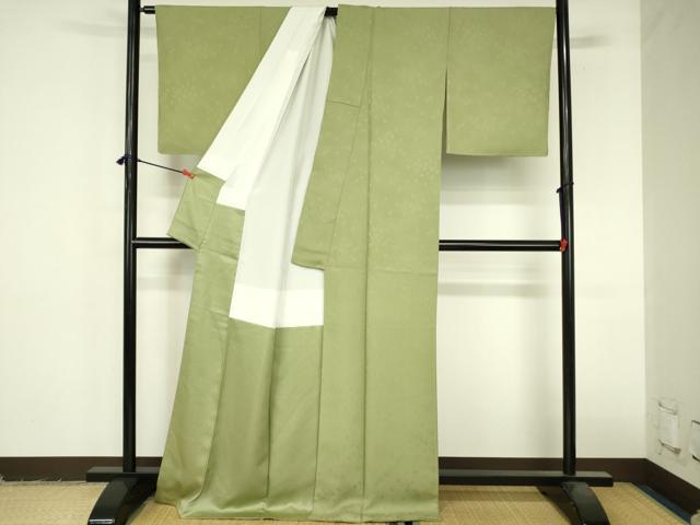 平和屋着物●上質な色無地 舞花地紋 苗色 ロング丈 正絹 逸品 DABI5214op