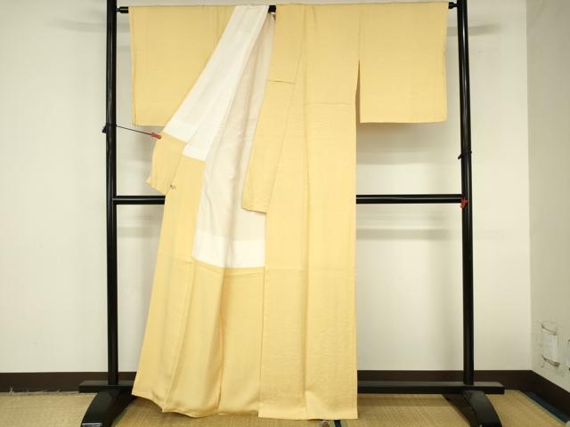 平和屋着物●本加賀友禅作家 梶山伸監修 色無地 風景花地紋 卵色 さが美扱い 正絹 逸品 未使用 DABI5216op