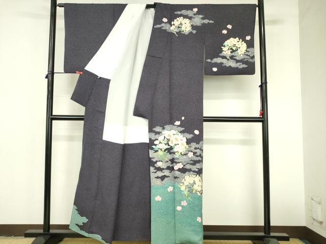 平和屋着物●中国三大刺繍 相良刺繍 訪問着 霞花文 金彩 正絹 逸品 DABI5219op