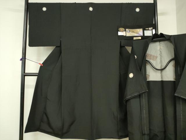 平和屋着物●男性 黒紋付・羽織セット 檳榔子 堅牢染 証紙付き 正絹 逸品 DABI5220op