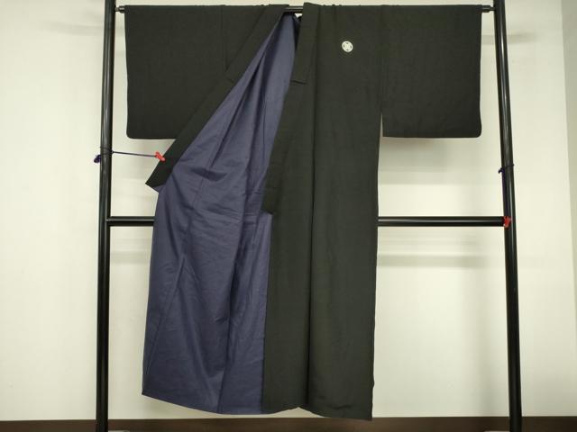 平和屋着物●男性 黒紋付・羽織セット 檳榔子 堅牢染 証紙付き 正絹 逸品 DABI5220op