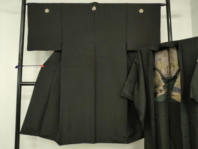 平和屋着物●男性 黒紋付・羽織セット 正絹 逸品 DABI5221op