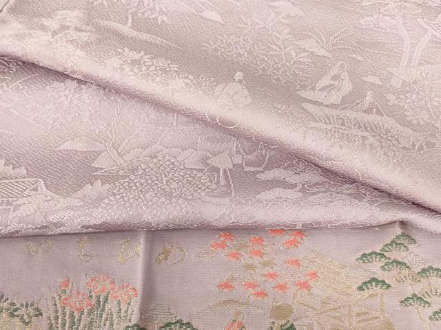 平和屋着物●上質な色無地 作家物 風景人物花地紋 紅藤色 いちひめ さが美扱い 反端付き 正絹 逸品 DABI5223op