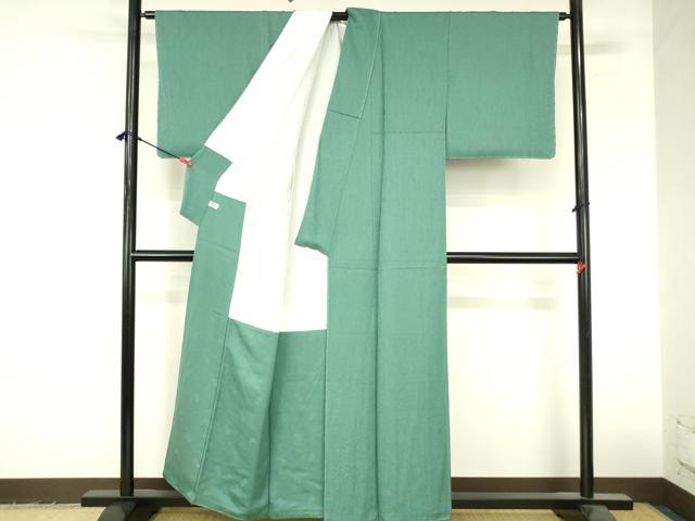 平和屋着物●池坊保子監修 色無地 舞花地紋 夢ごころ 木賊色 反端付き 正絹 逸品 未使用 DABI5225op
