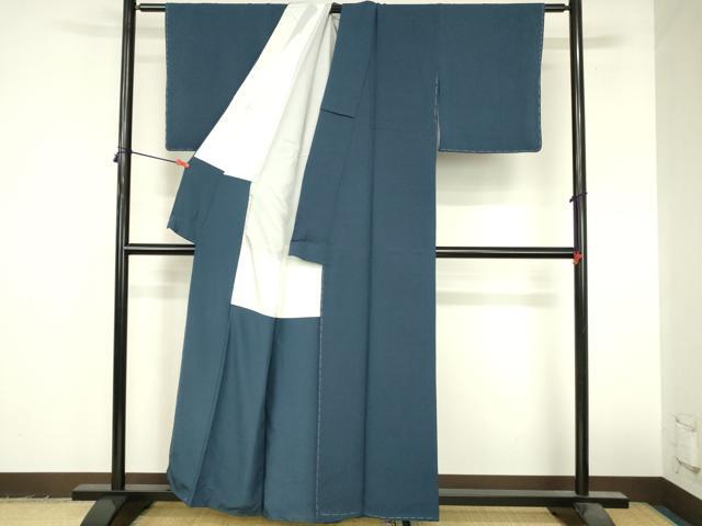 平和屋着物●上質な色無地 草木染 寿光織 青藍色 反端付き 正絹 逸品 未使用 DABI5228op