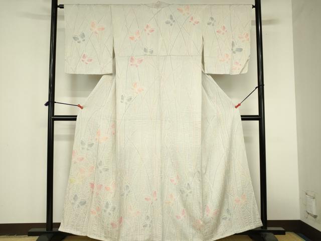 平和屋着物●訪問着 総絞り 舞蝶文 正絹 逸品 DABI5231op