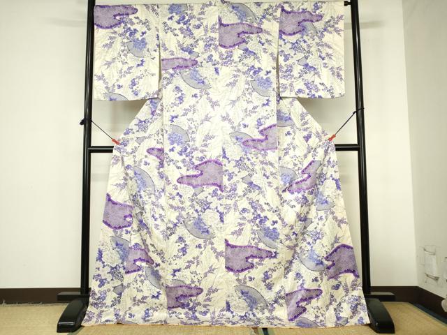 平和屋着物●上質な小紋 草花 ロング丈 正絹 逸品 DABI5236op