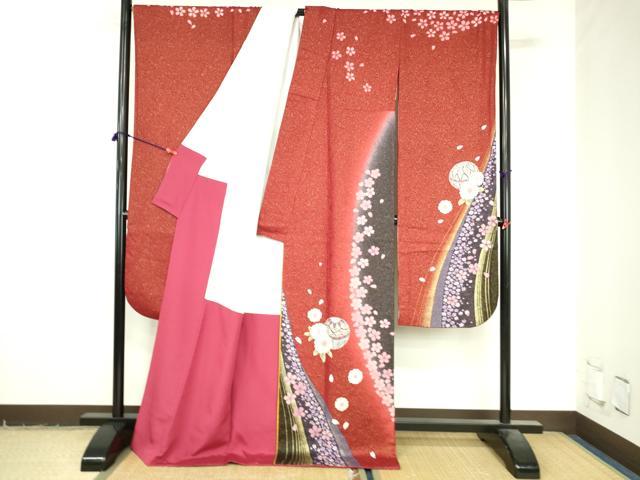 平和屋着物●豪華振袖 駒刺繍 舞桜 花鞠文 暈し染め 金彩 金通し地 正絹 逸品 DABI5245op