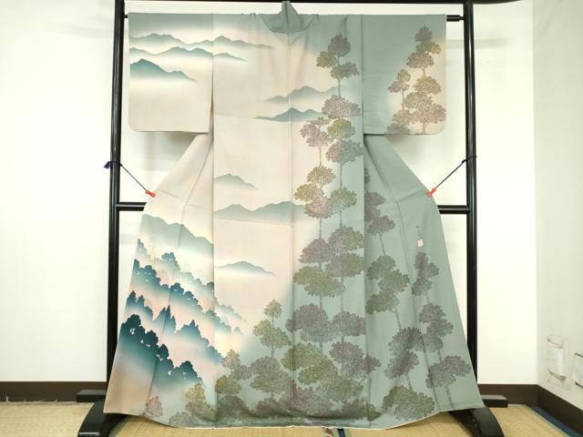 平和屋着物●訪問着 作家物 樹林文 シルエット 暈し染め 正絹 逸品 DABI5251op