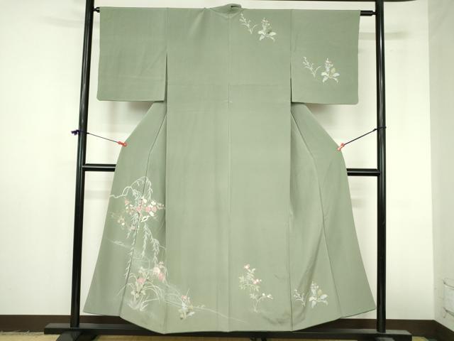 平和屋着物●訪問着 友禅 枝花に鳥 正絹 逸品 DABI5264op