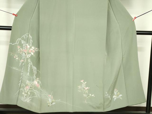 平和屋着物●訪問着 友禅 枝花に鳥 正絹 逸品 DABI5264op