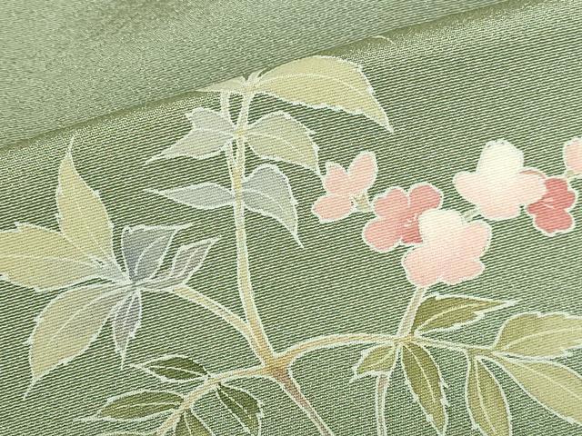 平和屋着物●訪問着 友禅 枝花に鳥 正絹 逸品 DABI5264op