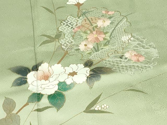 平和屋着物●中国三大刺繍 スワトウ刺繍 汕頭刺繍 訪問着 雪輪花文 暈し染め 金銀彩 正絹 逸品 DABI5266op