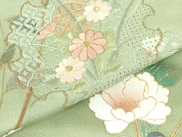 平和屋着物●中国三大刺繍 スワトウ刺繍 汕頭刺繍 訪問着 雪輪花文 暈し染め 金銀彩 正絹 逸品 DABI5266op