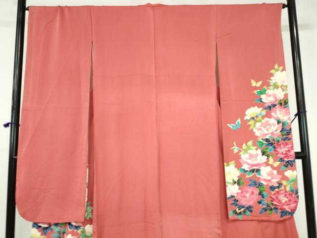 平和屋着物●豪華振袖 友禅 舞蝶牡丹文 正絹 逸品 DABI5269op