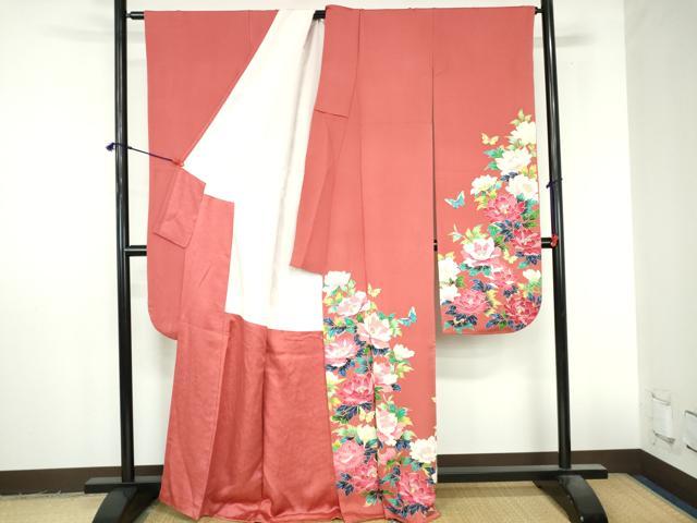 平和屋着物●豪華振袖 友禅 舞蝶牡丹文 正絹 逸品 DABI5269op