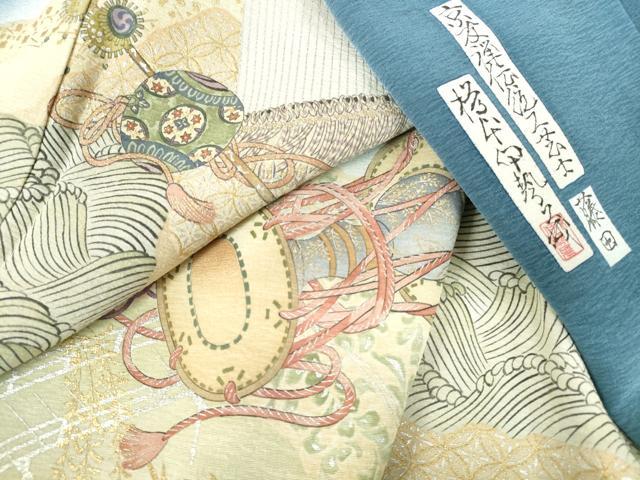 平和屋着物●友禅師・京の名工・伝統工芸士・樽本伊勢蔵 訪問着 立波楽器花文 暈し染め 金銀彩 正絹 逸品 未使用 DABI5278op
