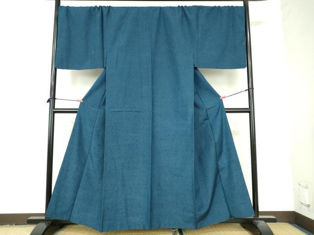 平和屋着物●男性 紬 髭紬 深縹色 キングサイズ 正絹 逸品 DABI5283op