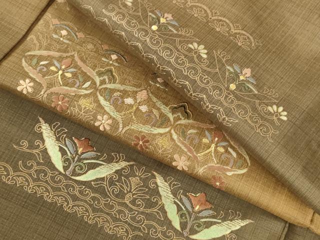 平和屋着物●本場染大島紬 訪問着 竹屋町刺繍 横段花文 暈し染め 金彩 正絹 逸品 未使用 DABI5304op