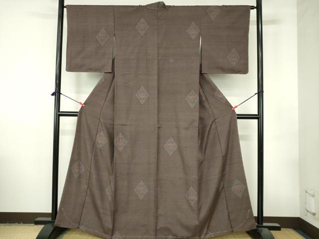 平和屋着物●結城紬 100亀甲 飛び亀甲柄 花菱文 正絹 逸品 未使用 DABI5316op