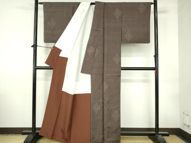 平和屋着物●結城紬 100亀甲 飛び亀甲柄 花菱文 正絹 逸品 未使用 DABI5316op