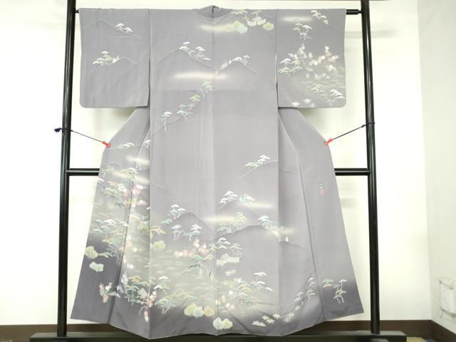 平和屋着物●訪問着 作家物 千歳橋 風景花松文 暈し染め 鬼しぼ縮緬 正絹 逸品 DABI5324op