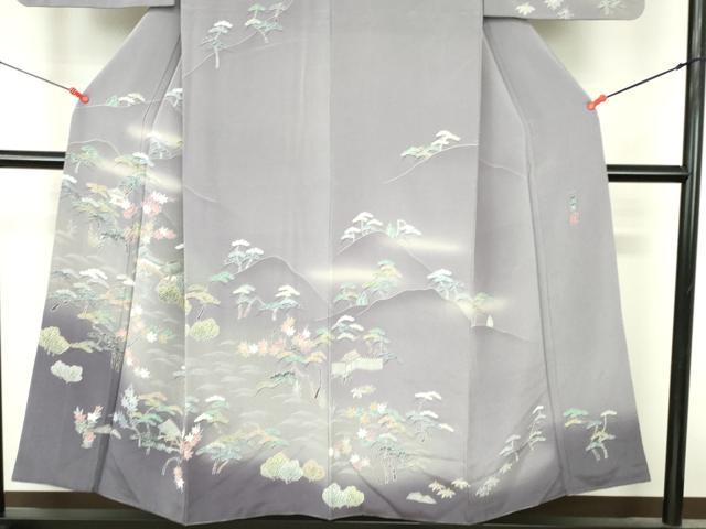 平和屋着物●訪問着 作家物 千歳橋 風景花松文 暈し染め 鬼しぼ縮緬 正絹 逸品 DABI5324op