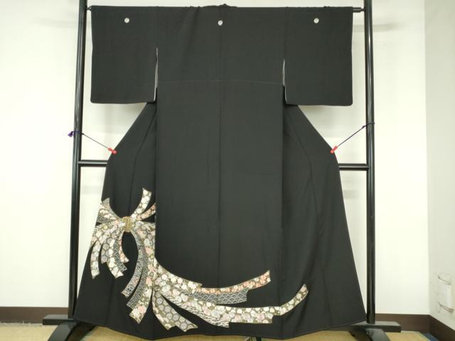 平和屋着物▼豪華黒留袖 駒刺繍 総刺繍 束ね熨斗花文 金糸 正絹 逸品 DABI5334op
