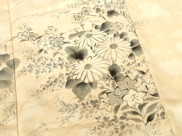 平和屋着物▼訪問着 手描き 草花 正絹 逸品 DABI5344op