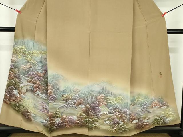 平和屋着物▼訪問着 作家物 手描き 風景花文 暈し染め 正絹 逸品 DABI5348op