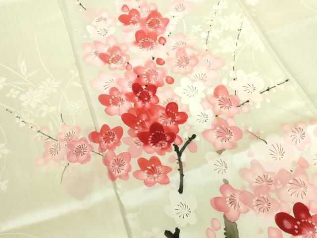 平和屋着物▼訪問着 手描き 枝梅 正絹 逸品 DABI5357op