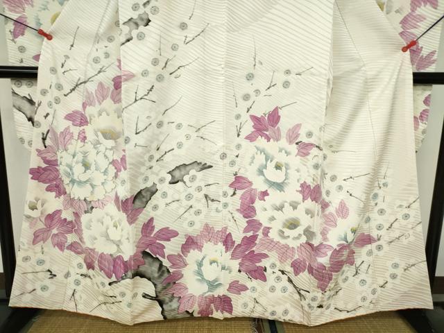 平和屋着物▼豪華振袖 駒刺繍 手描き 牡丹 枝梅 正絹 逸品 DABI5361op