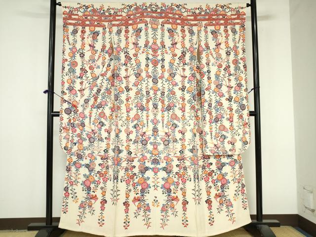 平和屋着物●豪華振袖 紅型 花鳥文 鬼しぼ縮緬 正絹 逸品 DABI5374op