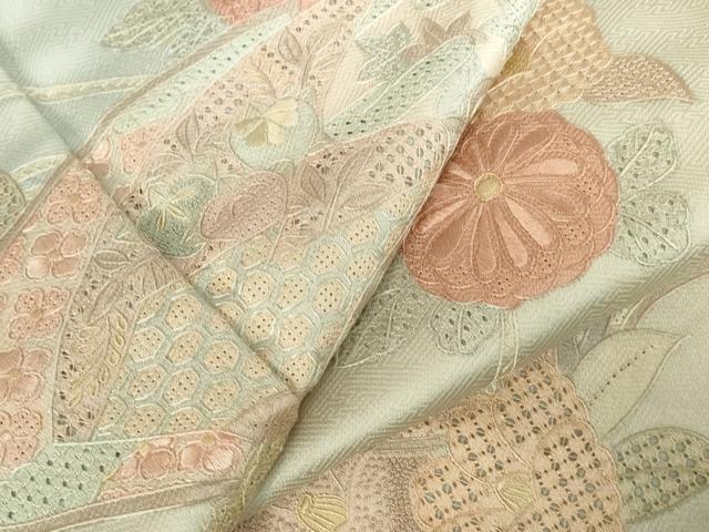 平和屋着物●中国三大刺繍 スワトウ刺繍 汕頭刺繍 相良刺繍 総刺繍 訪問着 地紙花文 暈し染め 正絹 逸品 DABI5375op